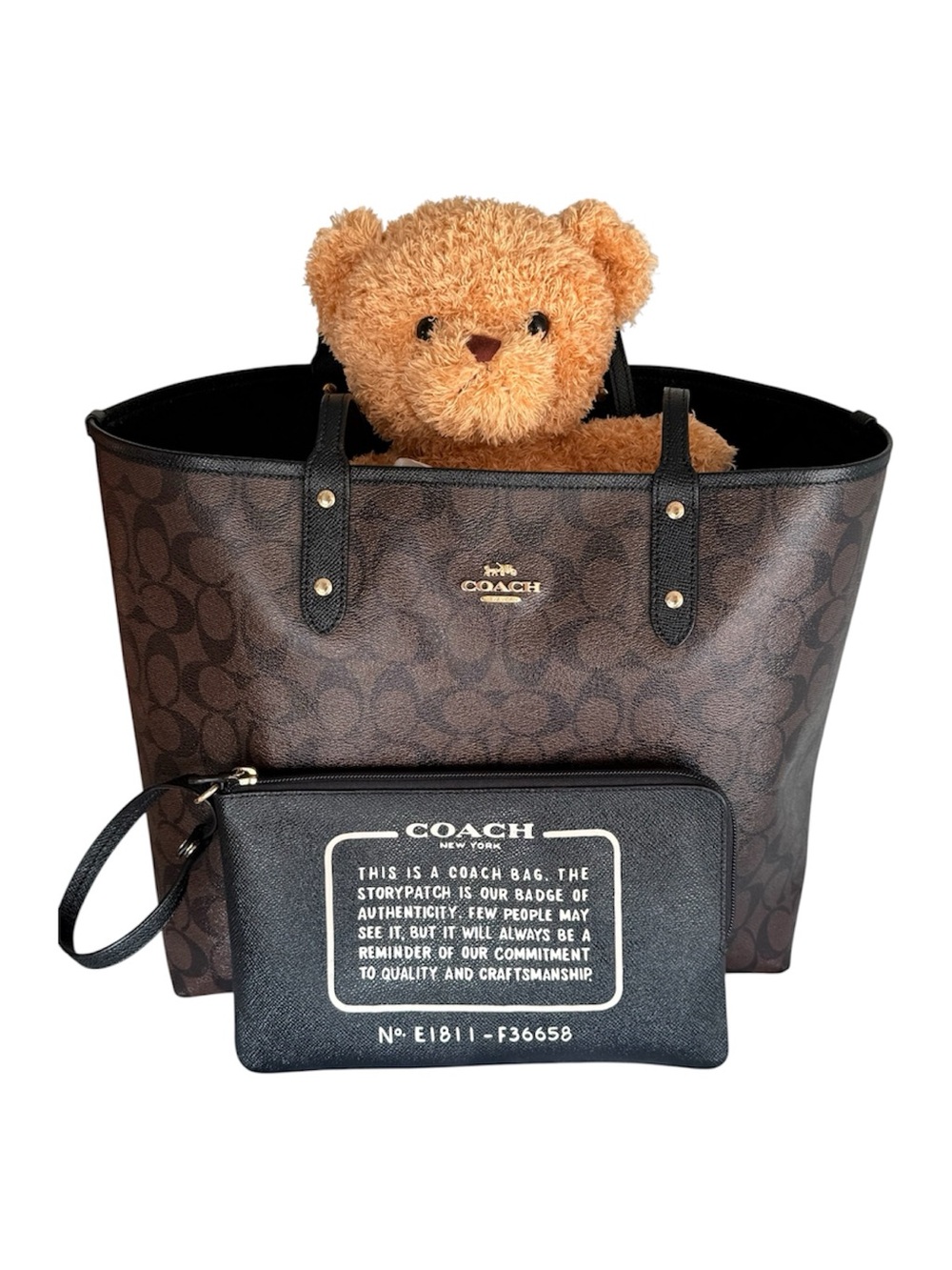 Coach Brown Signature Canvas Tote with Black Wristlet